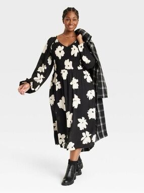 Ava & Viv Black & Cream Midi Dress Size 2XL